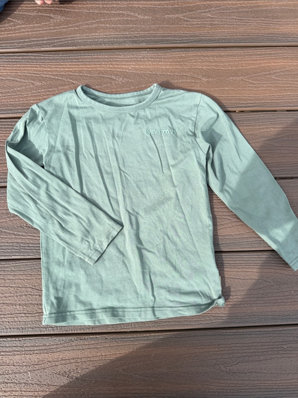 Kids Long-Sleeve Tee in Sage Green with Subtle Embroidery
